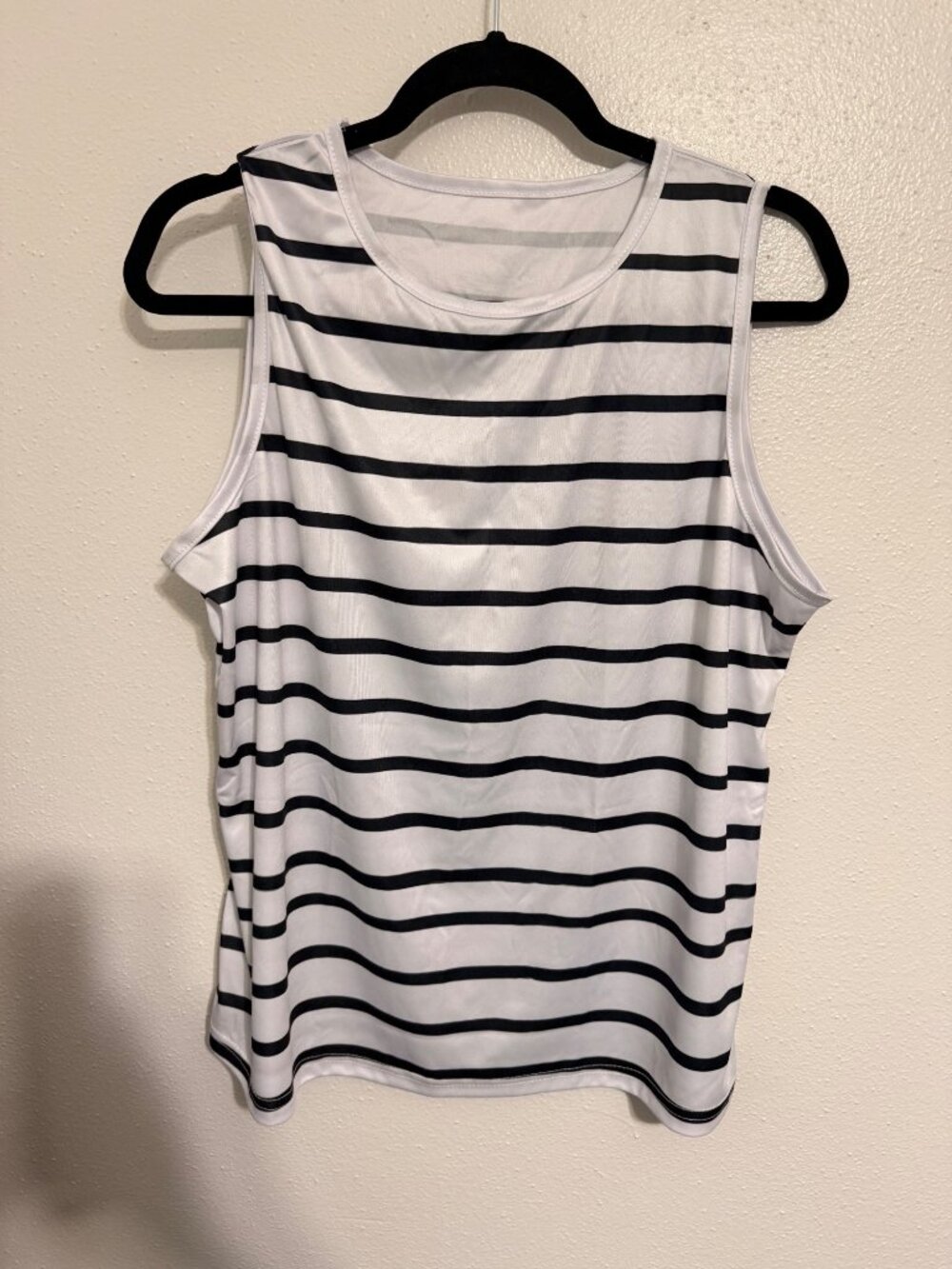 Womans Tank Top White Black Stripe Shiny Material Size XXL